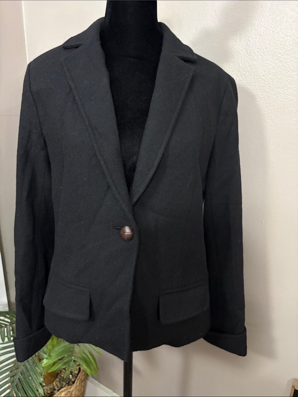 J. Crew Factory Black Single-Button Notch Lapel Wool Blazer women’s size 6